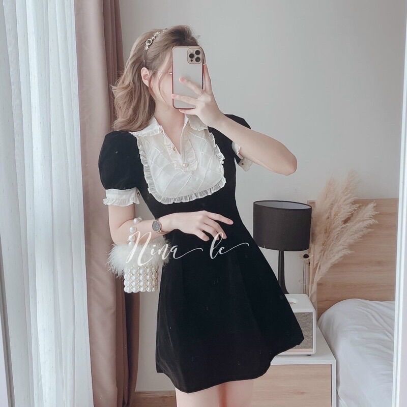 (SHOP BIGSIZE NỮ 50KG ĐẾN 90kg) đầm nhung cổ ren hoạ tiết