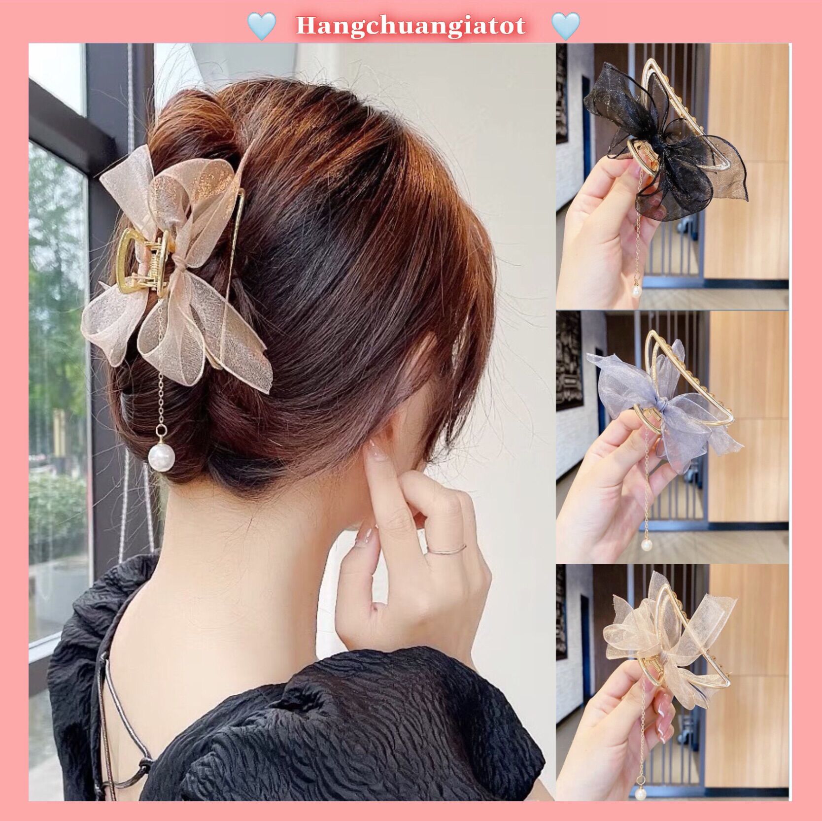Kẹp tóc hàn quốc kẹp tóc kim loại nơ voan xinh xắn style tiểu thư ngọt ngào