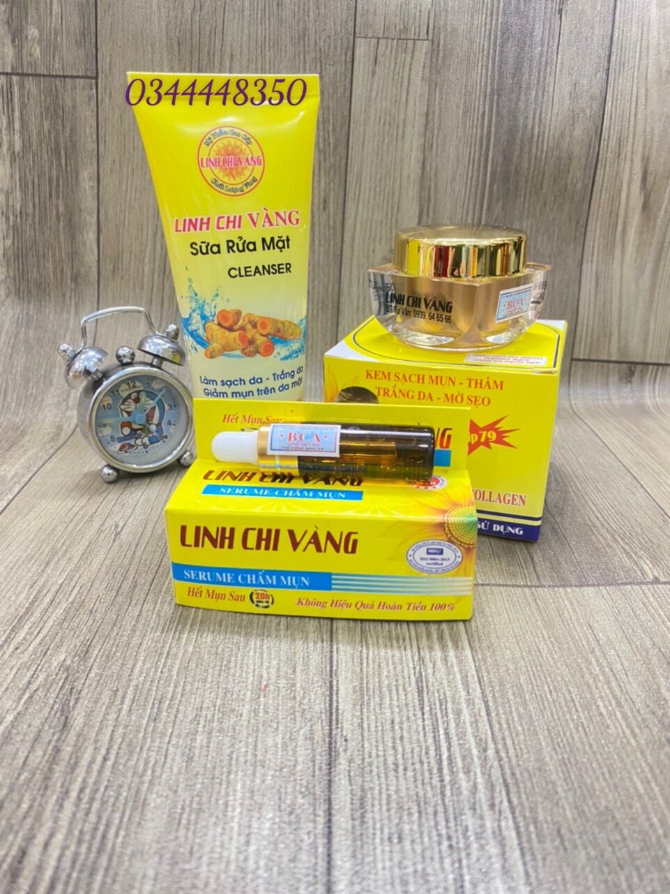 Combo kem sạch mụn Linh Chi Vàng + serum 10ml + sữa rửa mặt