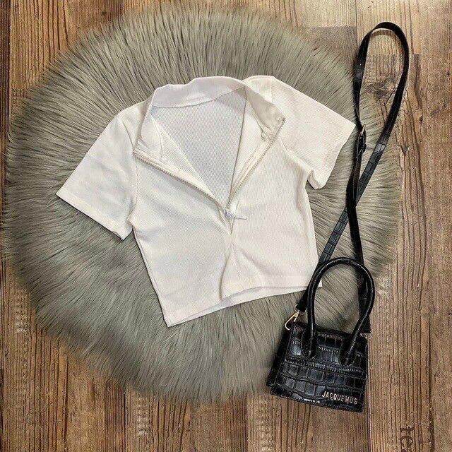 [HCM]ÁO THUN CROPTOP DÂY KÉO