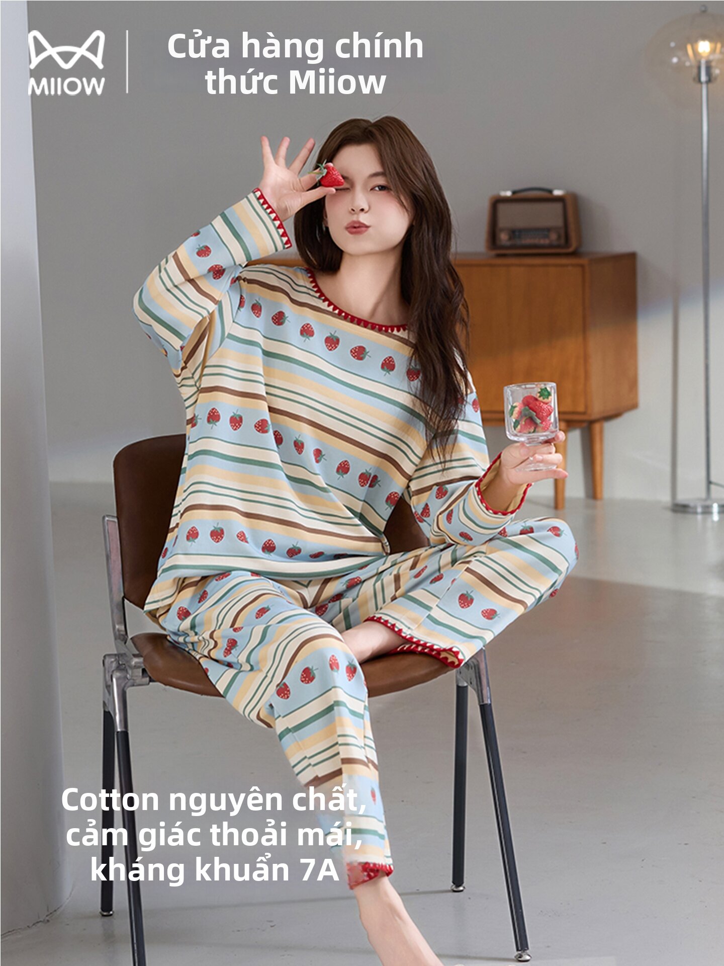 MiiOW | Antibacterial Anti Mite Cotton Sleepwear Set Giá 697,000 Đồng*Miễn phí vận chuyển