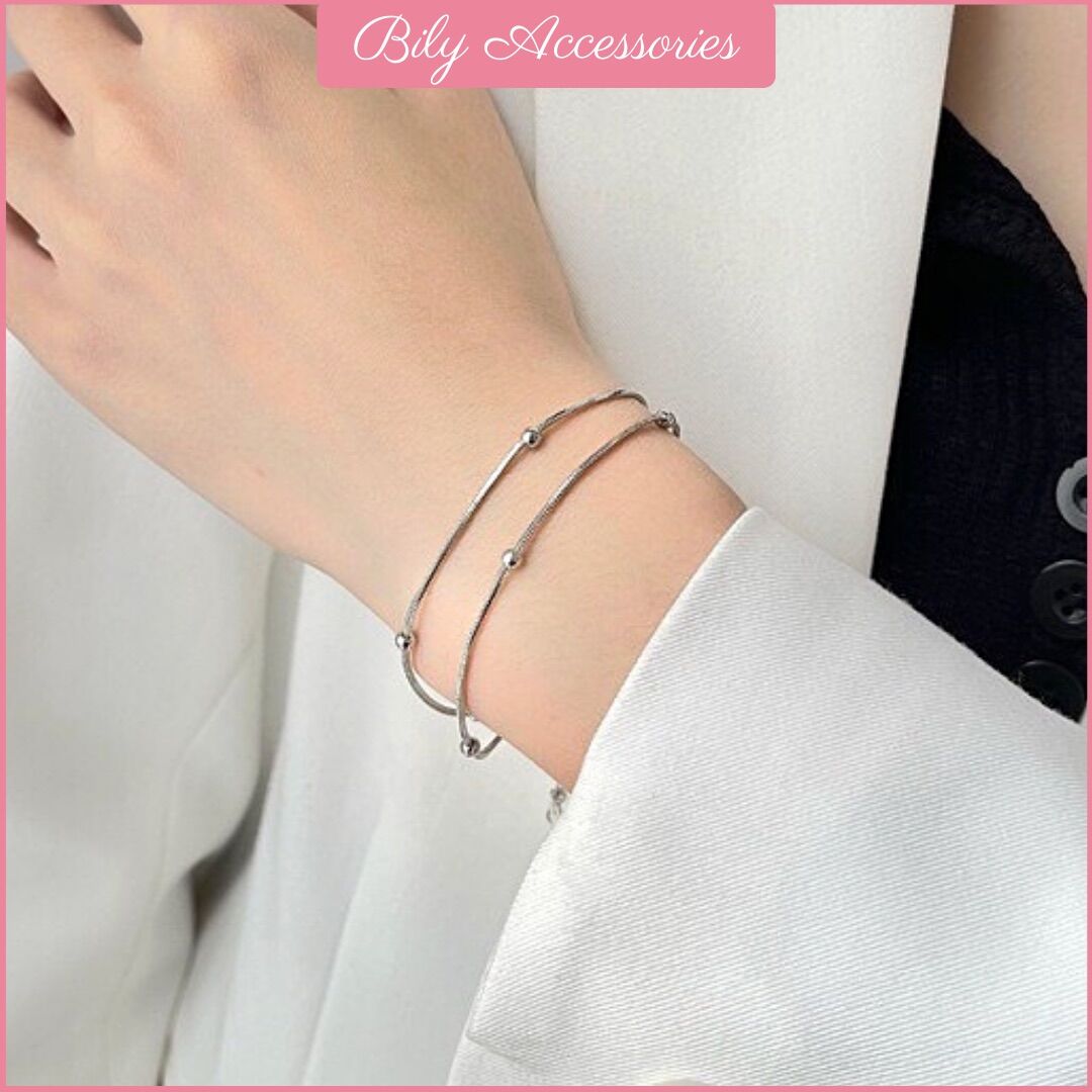 Vòng tay/ Lắc tay cước bạc phối bi nhỏ đơn giản basic cực xinh