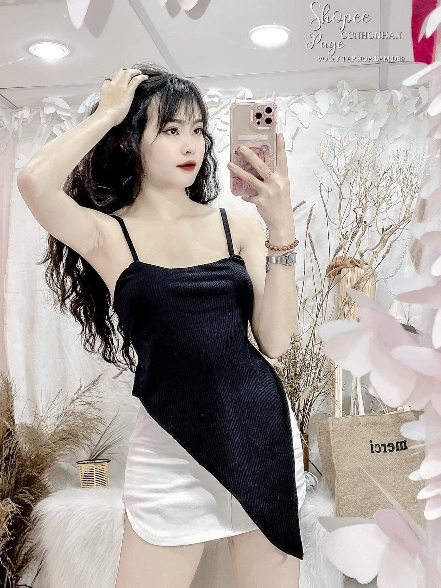 Áo kiểu dây bún tà nhọn xẻ tà có mút