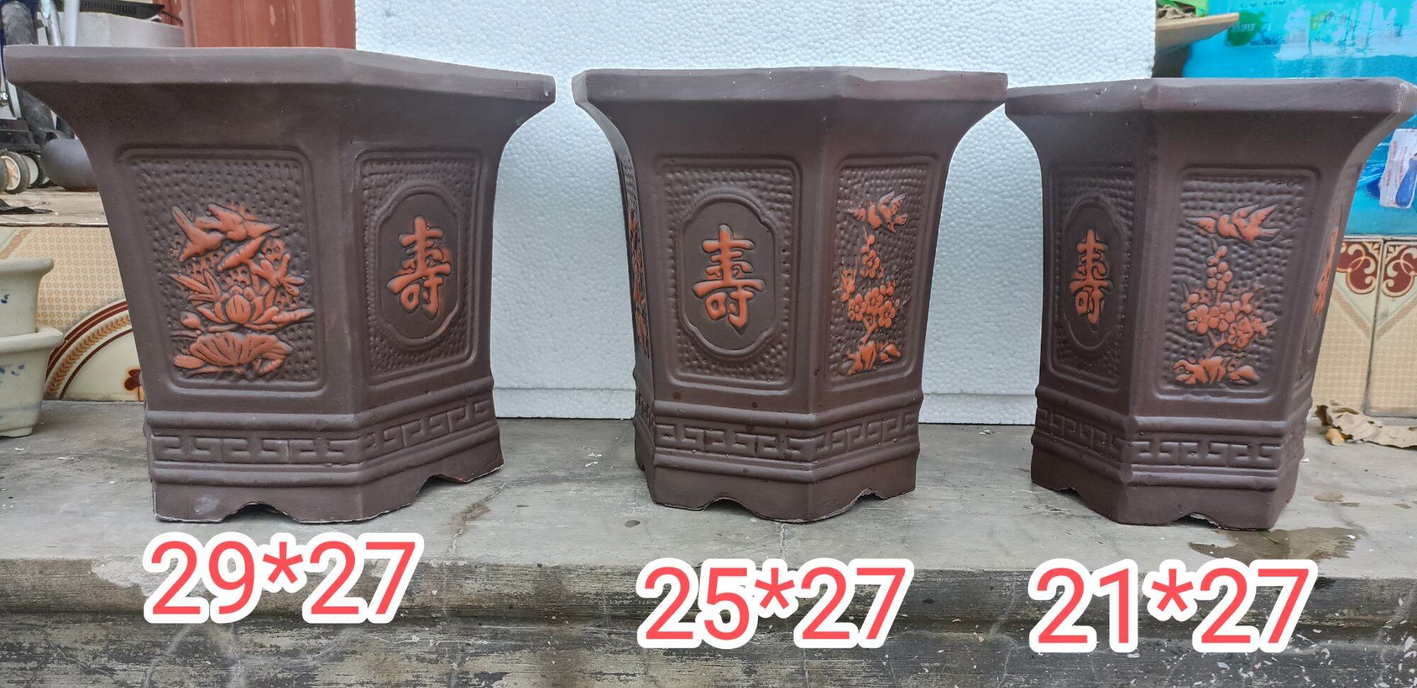 bộ 3 lục giác cao gốm đất nung