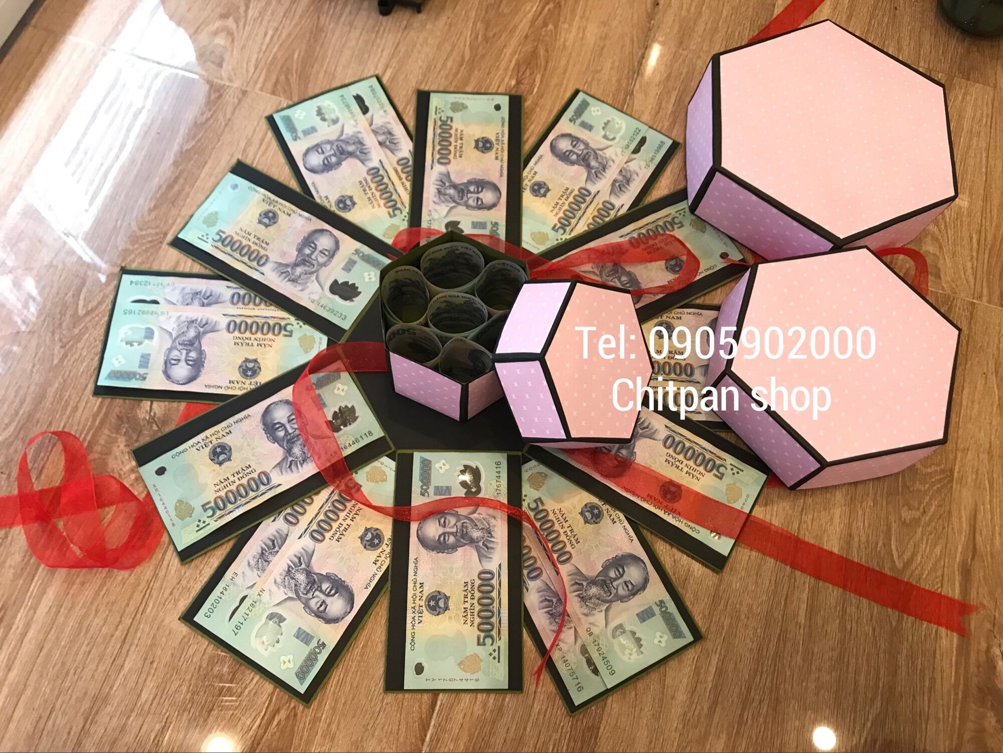 Hộp quà tặng dán tiền- hộp lục giác dán tiền- quà tặng độc đáo