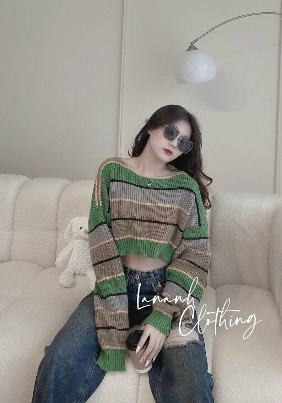 ÁO LEN CRT KẺ XANH HÀNG QC