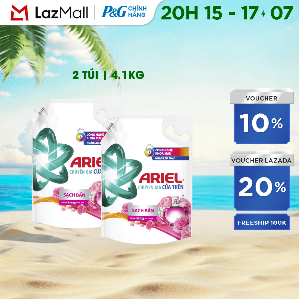 Combo 2 Nước Giặt Cửa Trên ARIEL Ngăn Lem Màu, Quần Áo Siêu Thơm Hương Downy Hương Nước Hoa Túi 4.1KG