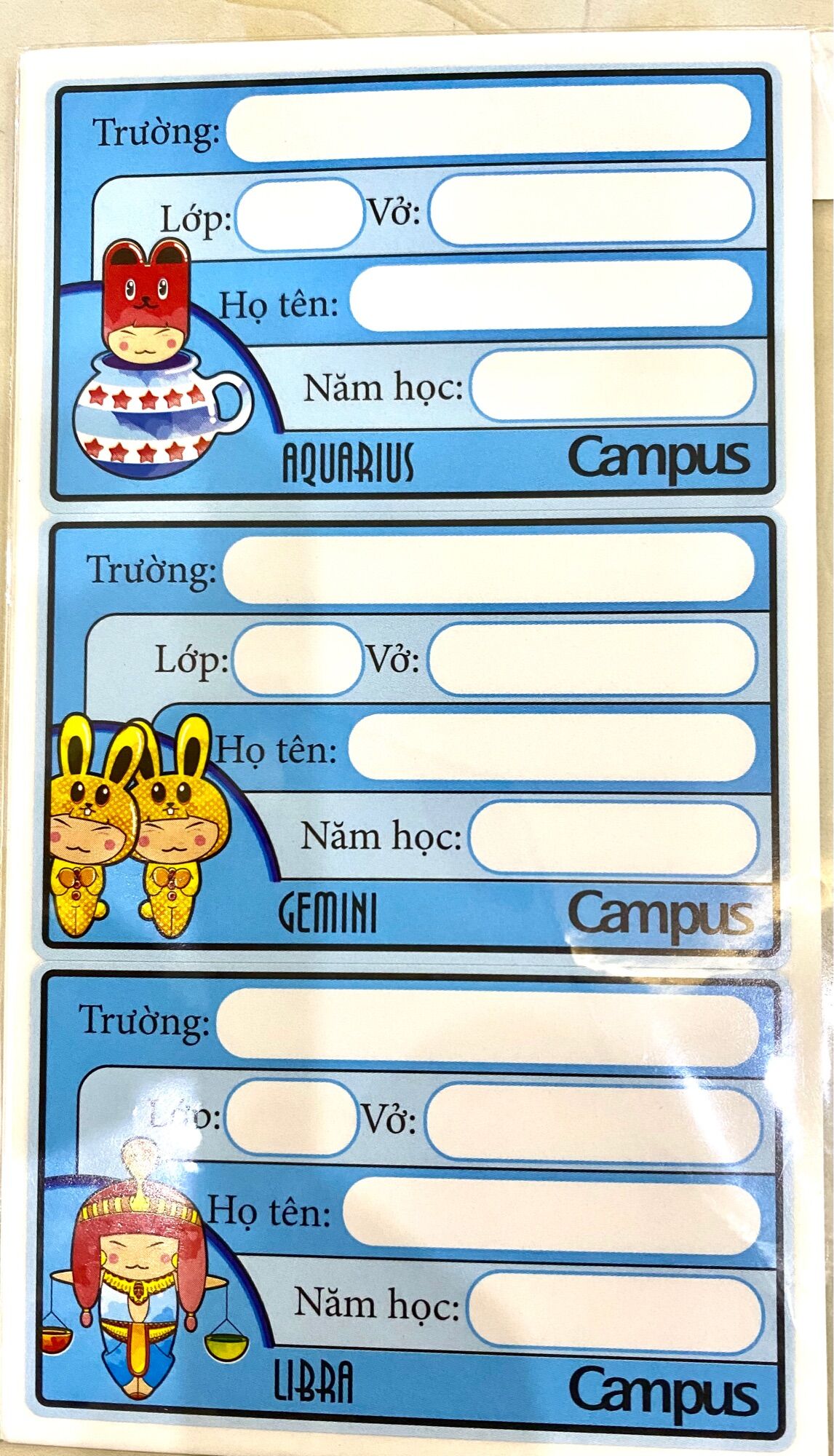 Tập nhãn vở campus (1 tập 24 cái nhãn)
