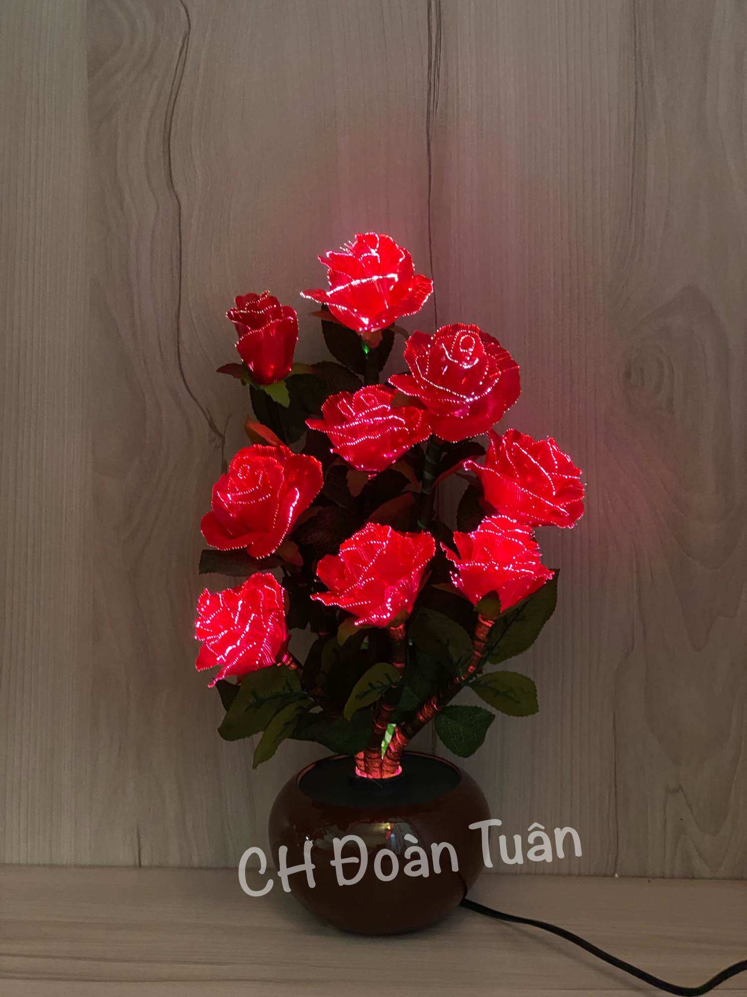 Chậu hoa đèn LED để bàn trang trí - đèn bình hoa thủy tinh