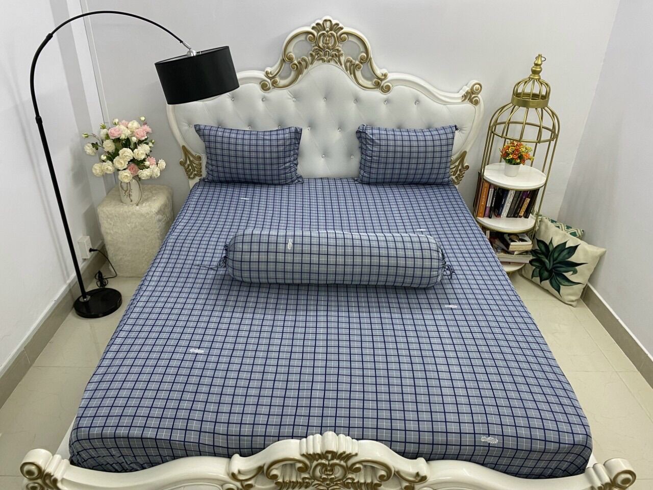 Bộ drap thun Hàn quốc 4 món hoạ tiết caro ( không phối)