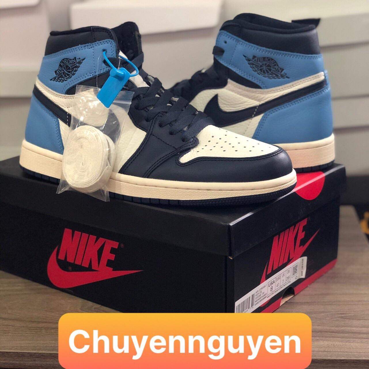 Giày thể thao nam nữ Jordan 1 cổ cao xanh dương UNC giày Sneaker nam nữ Jordan 1 high Obsidian UNC xanh dương phiên bản cao cấp