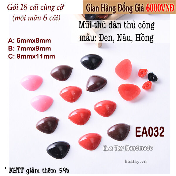 Mũi thú dán màu đen, nâu, hồng nhiều kích cỡ EA032