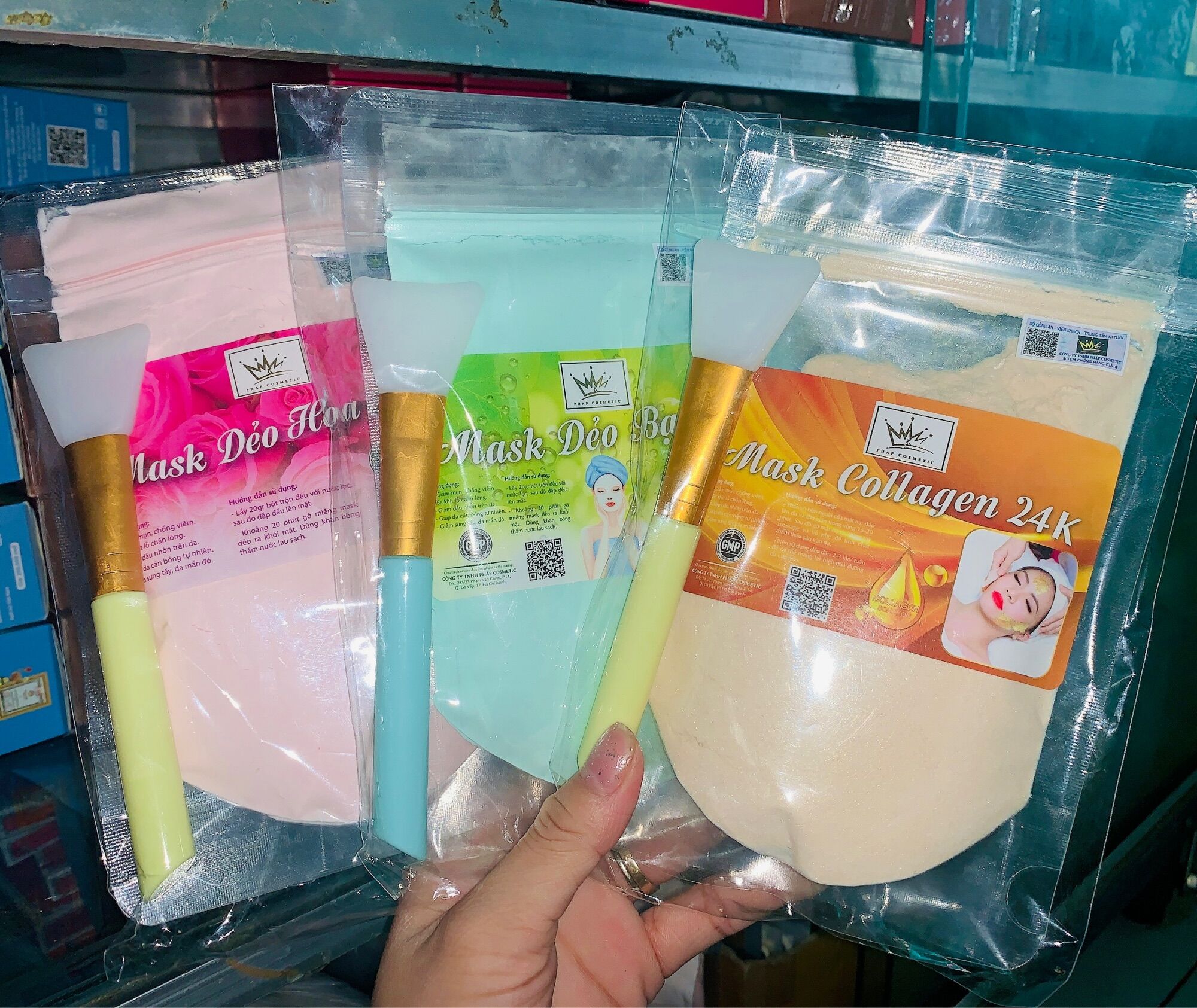 Bột mask dẻo collagen 24k bạc hà hoa hồng pháp cosmetic