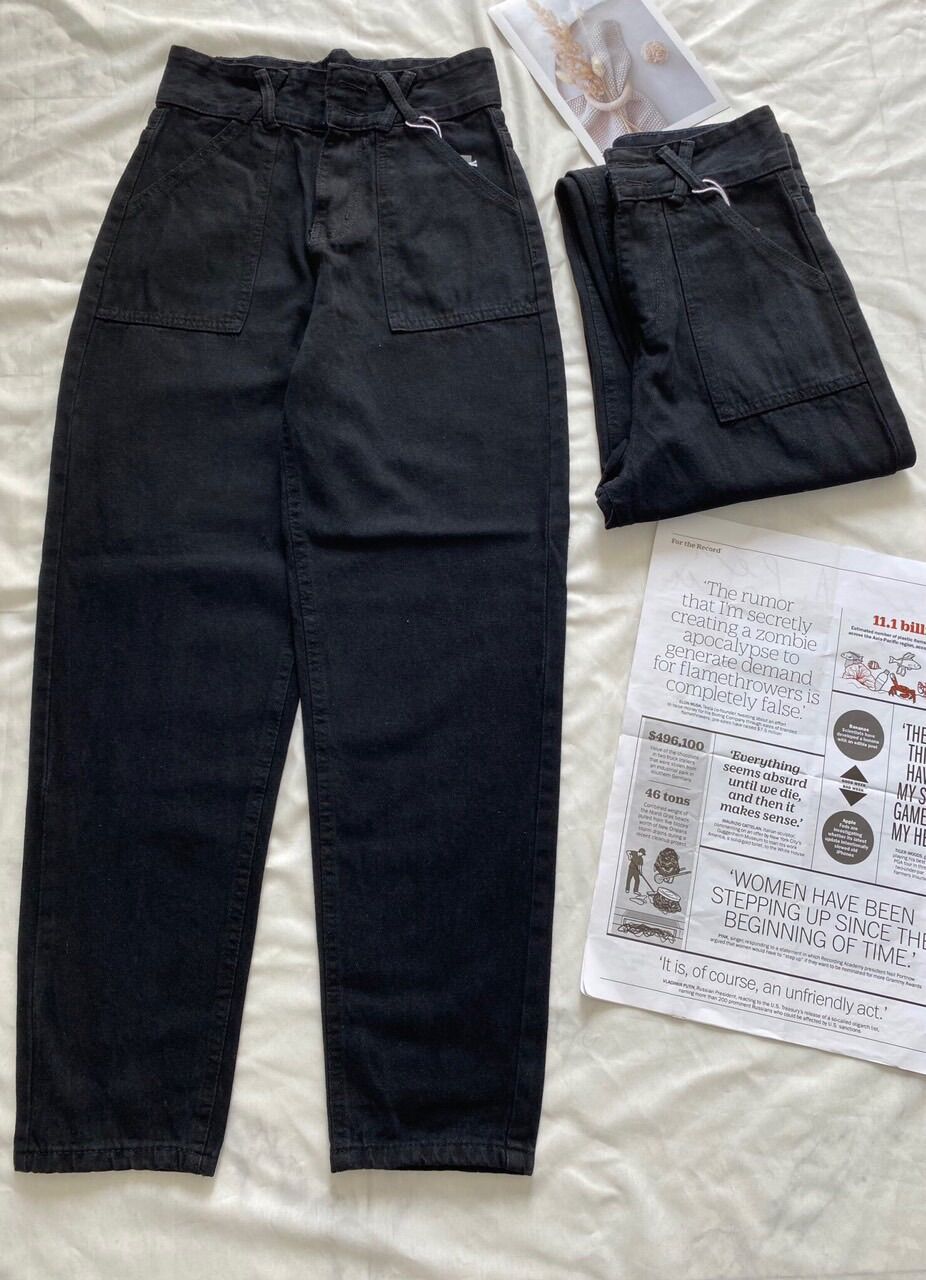 Baggy Jeans LƯNG CAO 2 NÚT TÚI ĐẮP