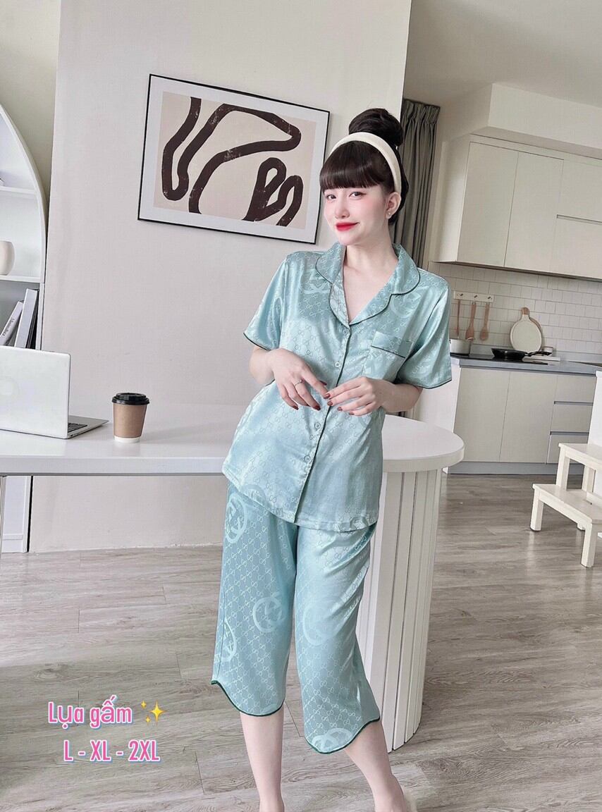 Đồ Bộ Mặc Nhà Pyjama Nữ Lụa Gấm Lửng Hàng Có Size