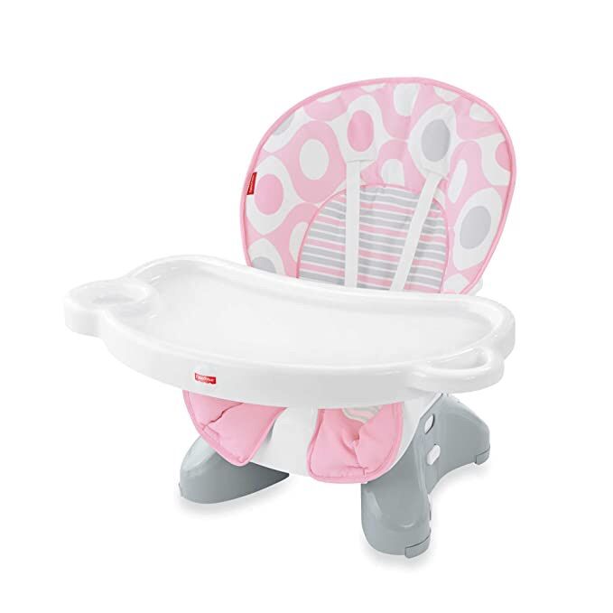 Fisher-Price Deluxe Spacesaver High Chair in Pink Ellipse, ghế cho bé ngồi ăn dặm, chính hãng từ Mỹ