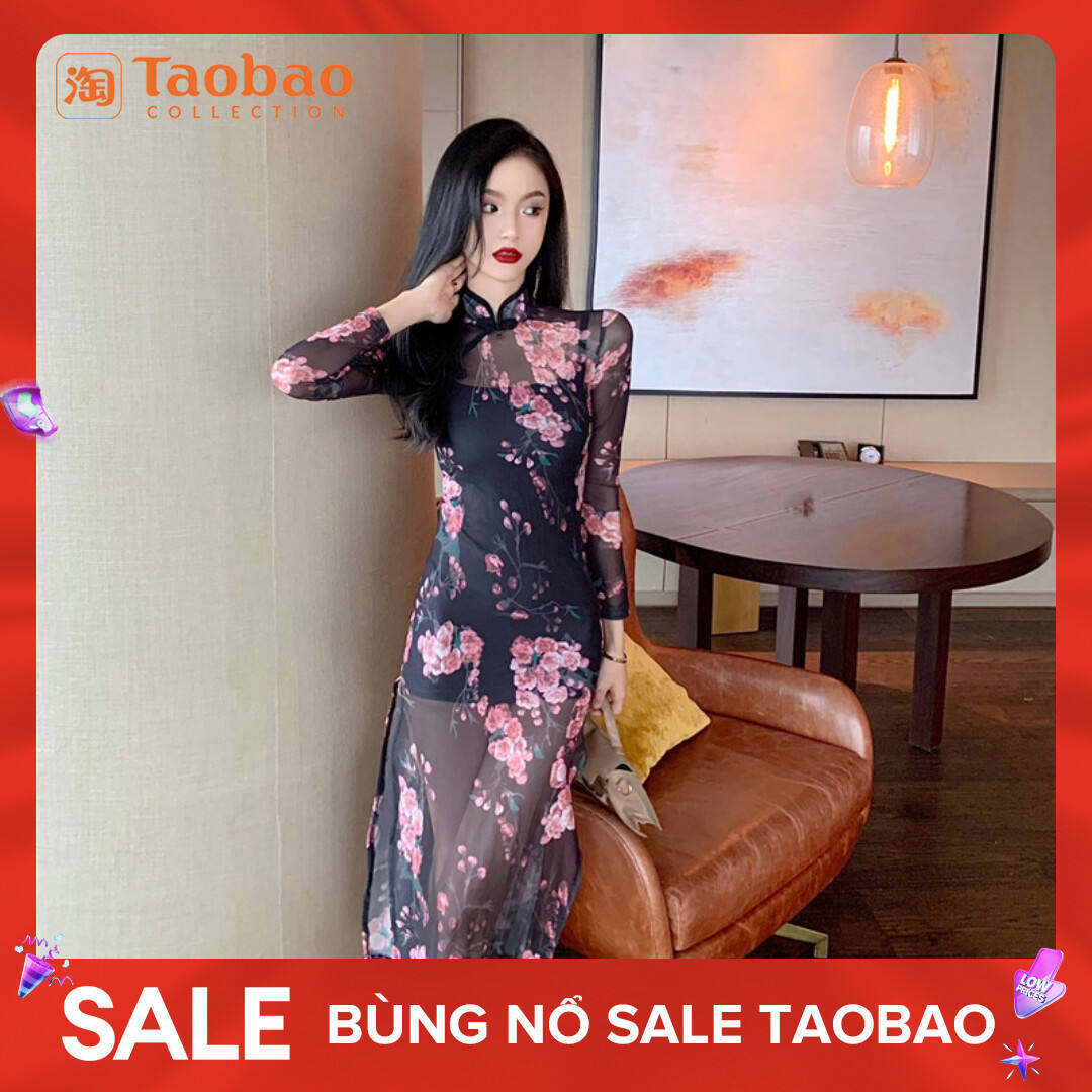 Sườn Xám Phiên Bản Cách Tân In Hoa Tôn Dáng Khí Chất Thời Trang Mẫu Mới Mùa Xuân 2024 Phong Cách Nữ Thần Kiểu Pháp Bộ Ba Chiếc Váy Liền Thân