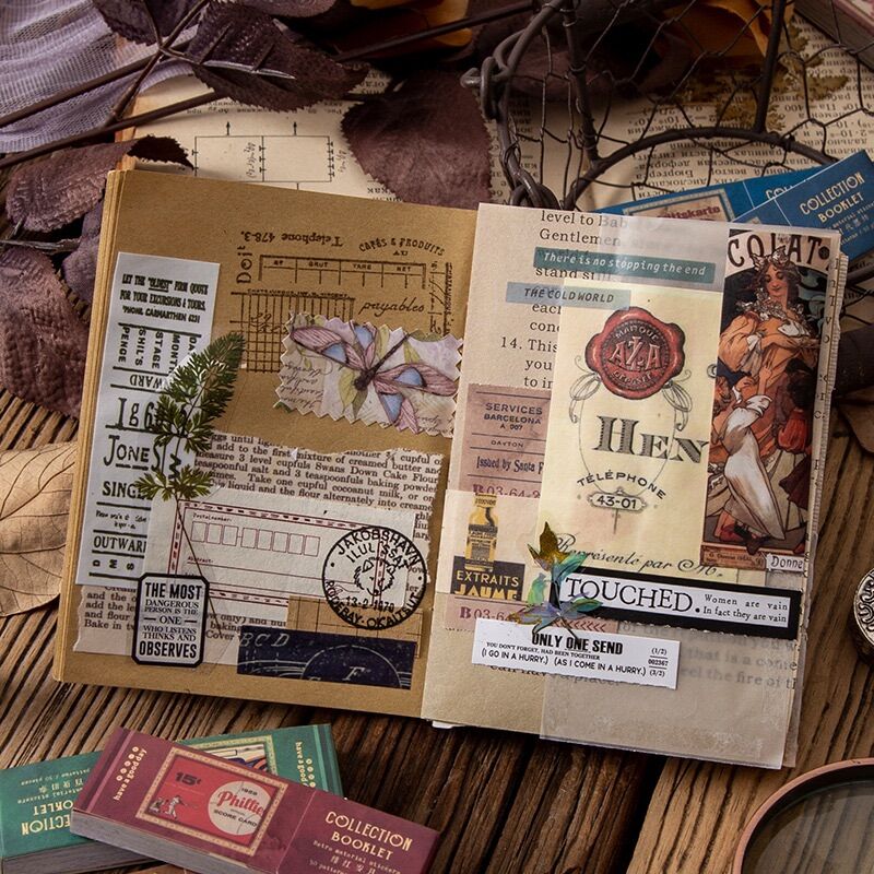 Cuốn 50 miếng stickers trang trí kiểu cổ điển vintage junkjournal