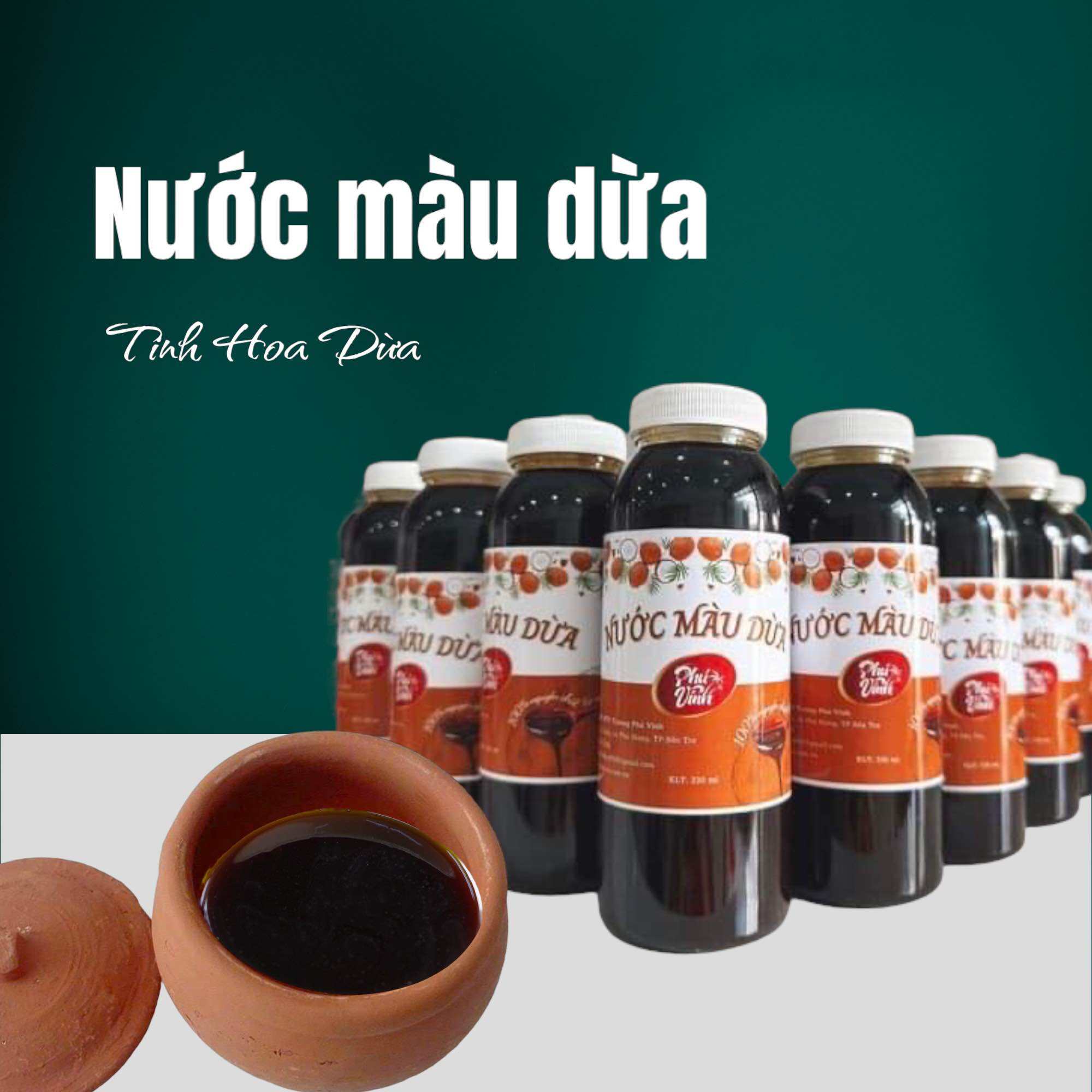 Nước màu dừa nguyên chất Phú Vinh , đặc sản Bến Tre chai 330ml
