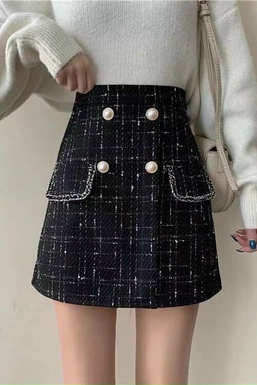 Chân váy Dạ Tweed 4 khuy túi nắp