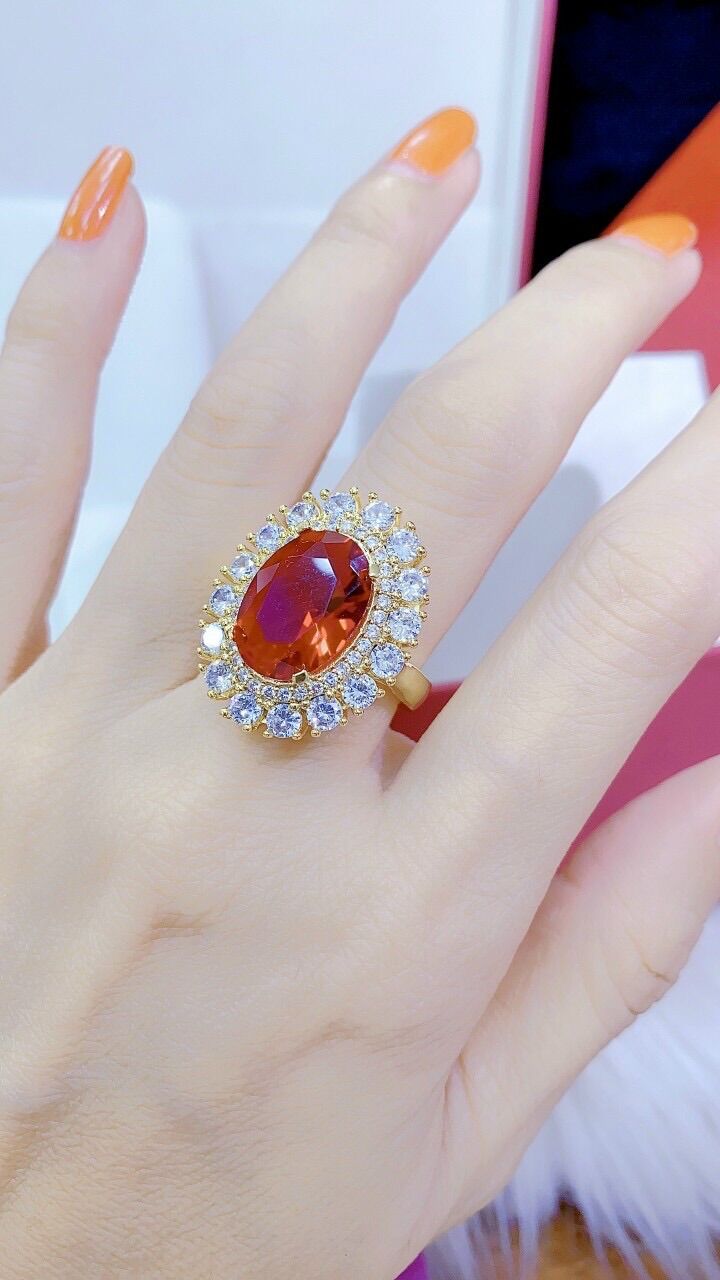 Nhẫn nữ đính đá đỏ mạ vàng 18k cao cấp mẫu mới về
