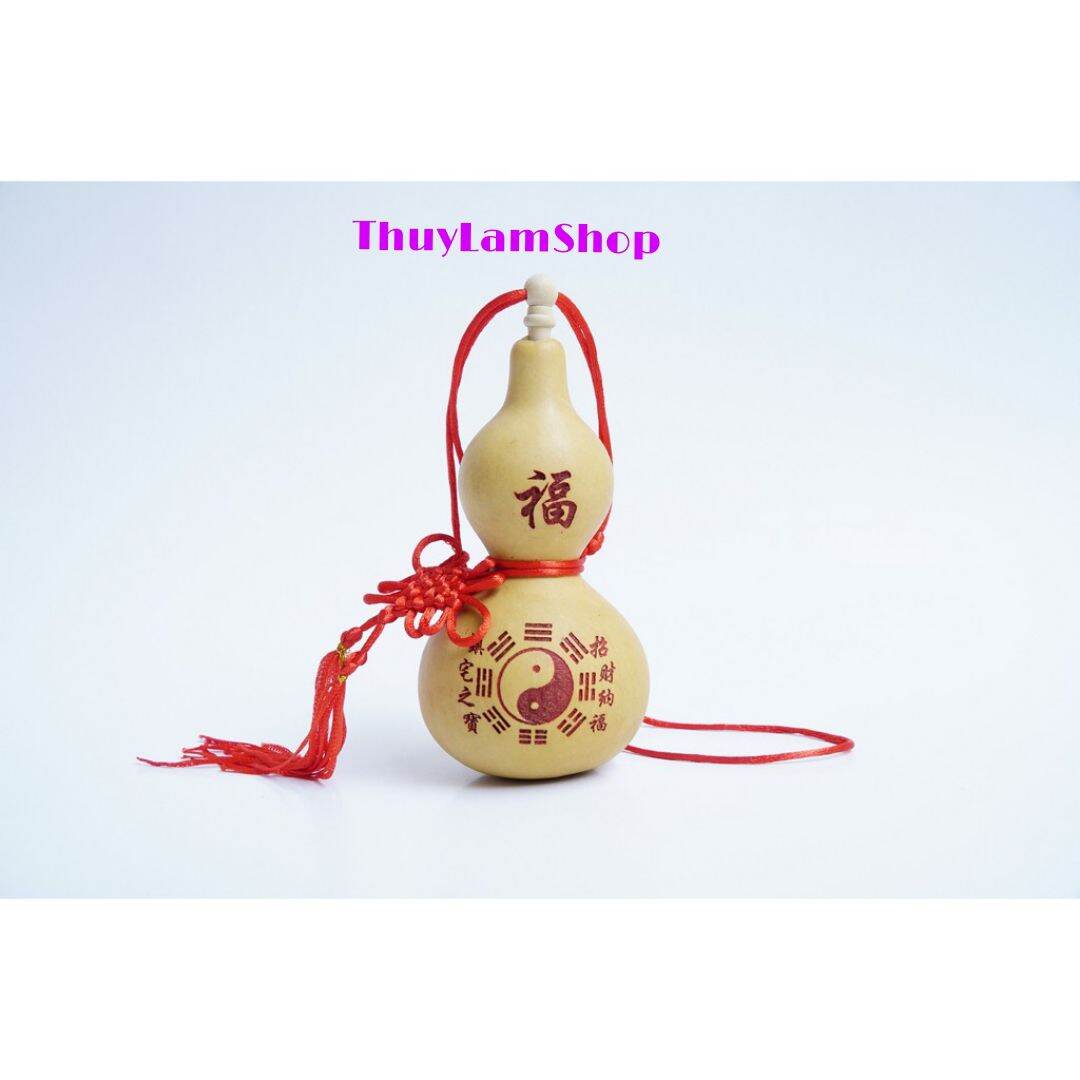 Bầu hồ lô phong thủy bát quái khắc tinh xảo kết dây đỏ có nắp trấn trạch Thuylamshop