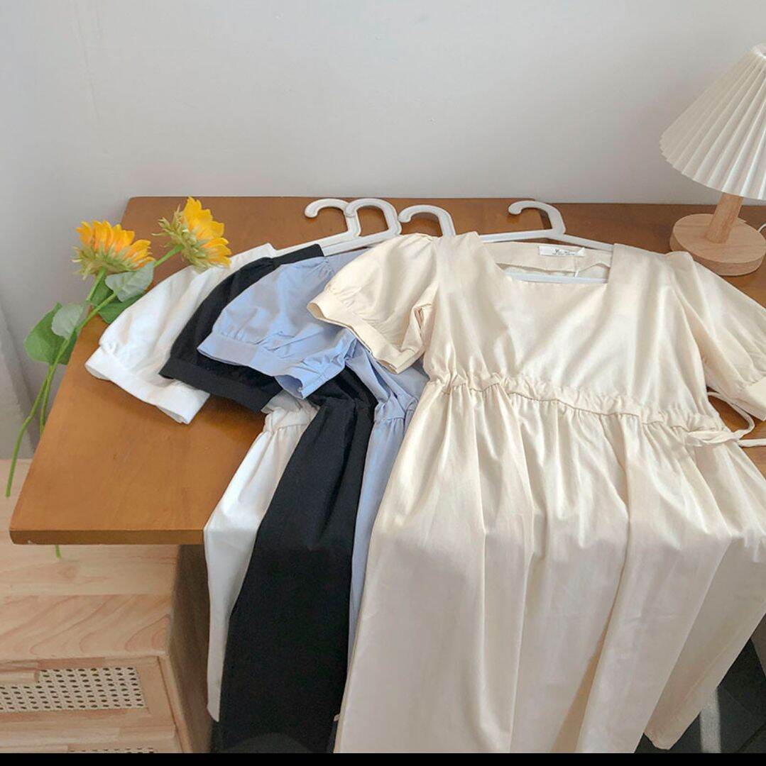 đầm thô tay bồng rút eo vintage ảnh thật