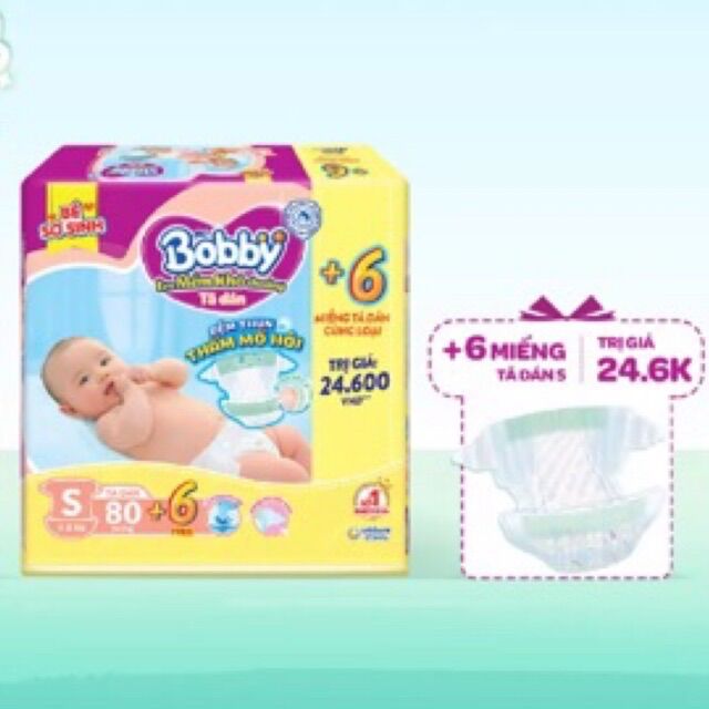 Tã dán sơ sinh bobby size s80+6 miếng