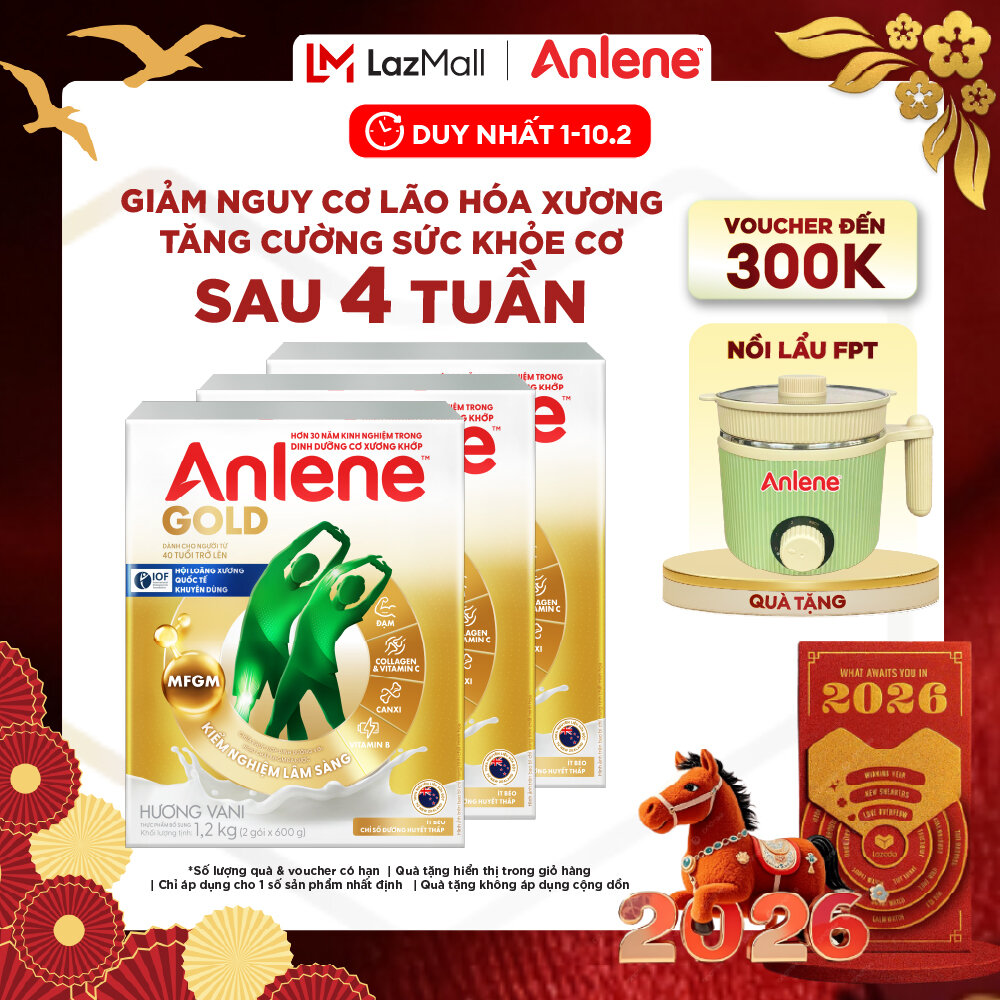[Voucher giảm đến 26%]Combo 3 Sữa Bột Anlene Gold Hương Vani 1.2Kg