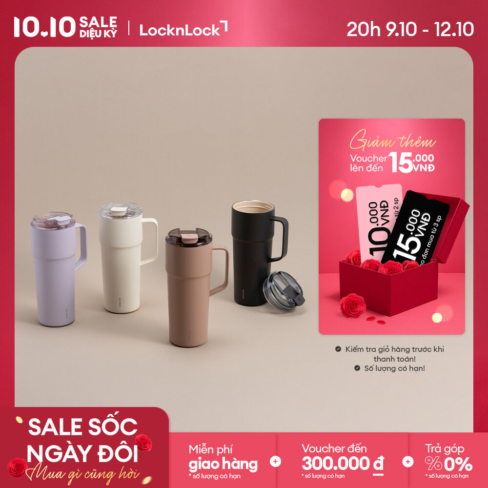 Bình giữ nhiệt LocknLock Metro Cafe HandleTumbler LHC4418 dung tích 750ml bằng thép không gỉ phủ sứ 4 màu