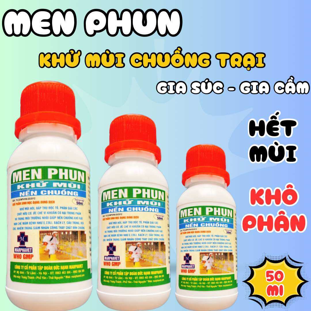 Men phun khử mùi, hạn chế mầm bệnh, khô phân, đuổi côn trùng chuồng trại gia súc, gia cầm chai 50ml gà
