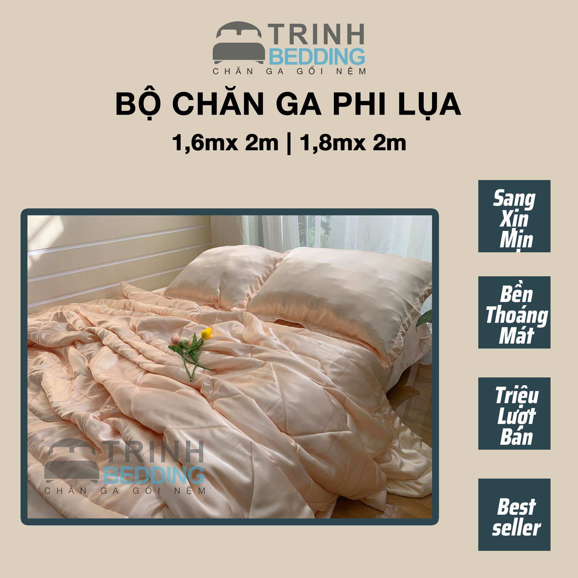 Bộ Drap Phi Lụa Mịn Mát Cao Cấp TrinhBedding Chăn chần bông