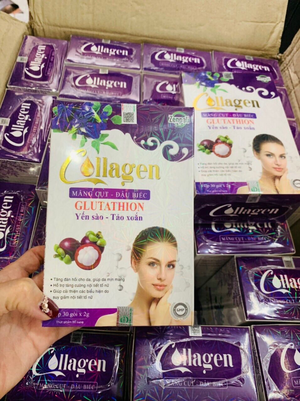 Combo 2 hộp collagen glutathion măng cụt đậu biếc zenpali - cốm uống đẹp da 30 gói