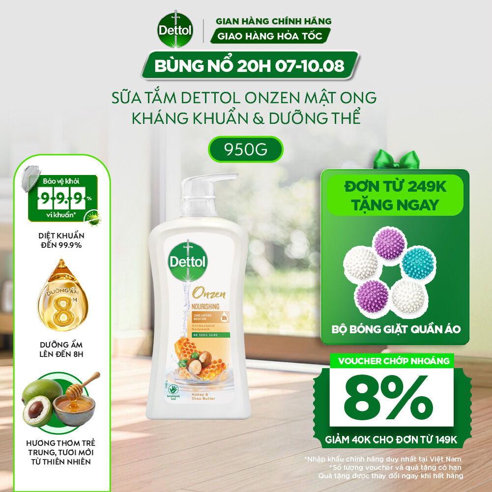 Sữa tắm Dettol Onzen Dưỡng Da Mật Ong Kháng Khuẩn Dưỡng Thể 950g