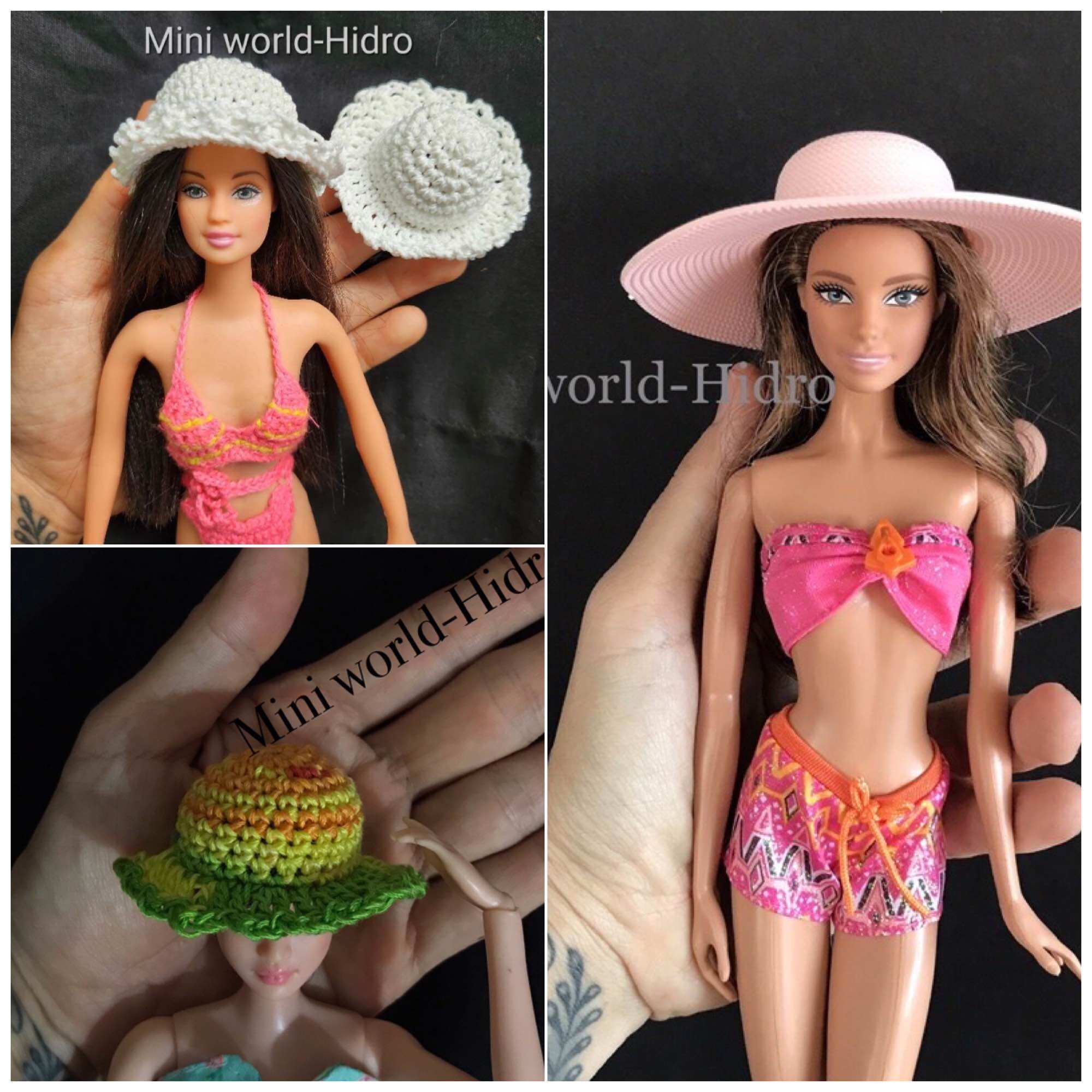 Nón Mũ cho búp bê Barbie, nhựa và len handmade