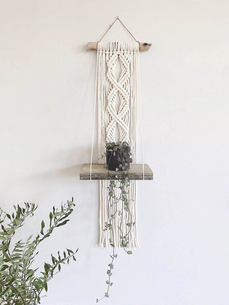 Kệ gỗ trang trí dây treo tường tết macrame handmade