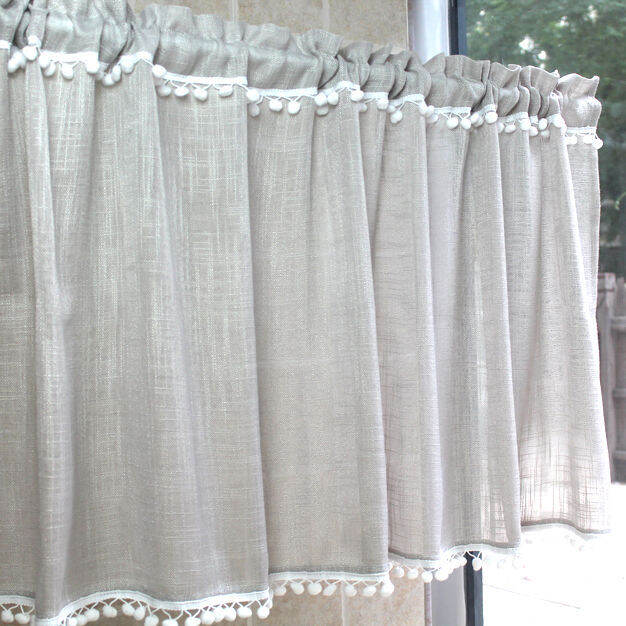 Rèm vải canvas rèm màn cửa trang trí rèm phối ren pom rem quả bông xinh xinh