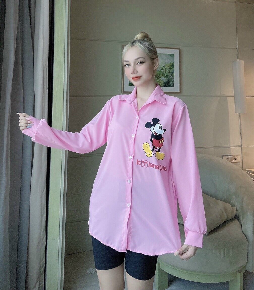 [Ảnh thật] Set áo sơmi mickey quần legging ngố