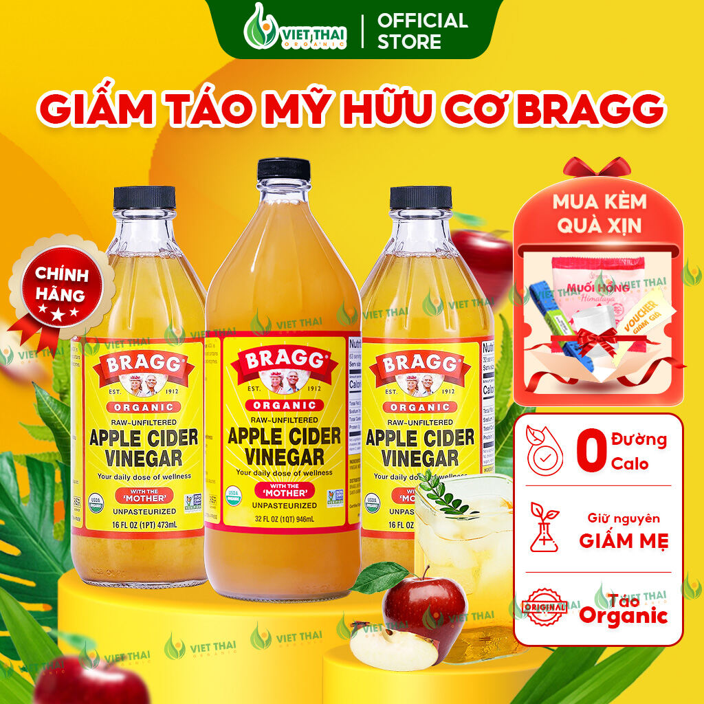 [MỚI VỀ] Giấm Táo Hữu Cơ Bragg Có Giấm Cái Nhập Chính Hãng Mỹ Thức Uống Hỗ Trợ Giảm Cân Ăn Kiêng Eatclean Đẹp Dáng (Việt Thái Organic)