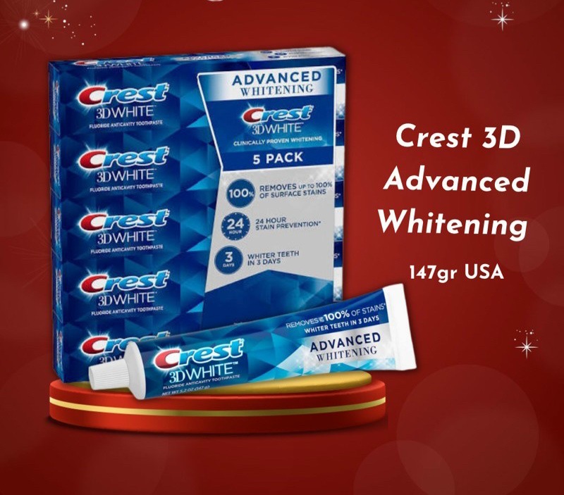 [USA] Kem đánh răng Crest 3D White Advanced Triple Whitening 170g | 158g | 147g trắng sáng, ngừa sâu răng - Mỹ