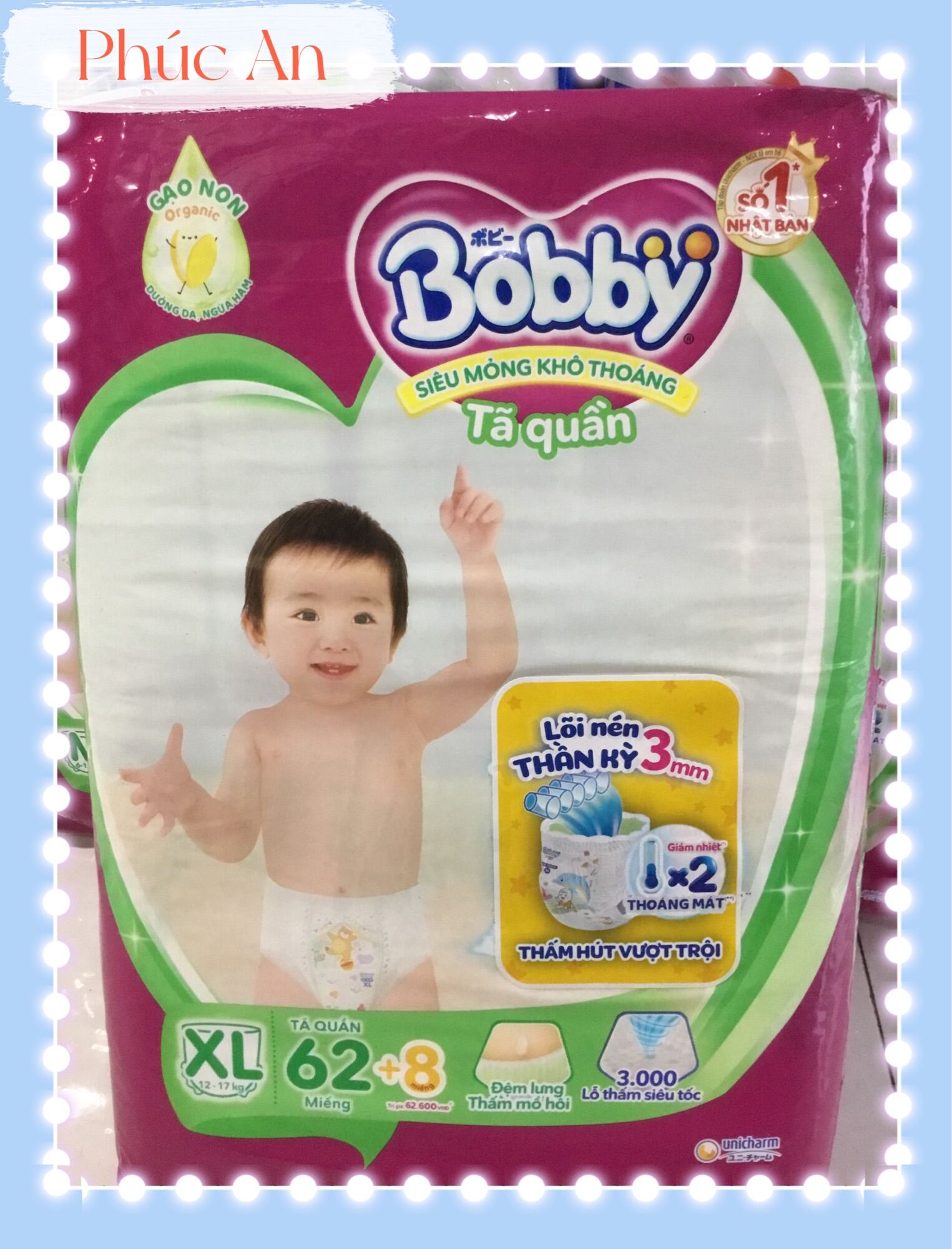 Tã Quần Bobby Cho Bé Size XL 62 Miếng 12 Đến 17 Kg