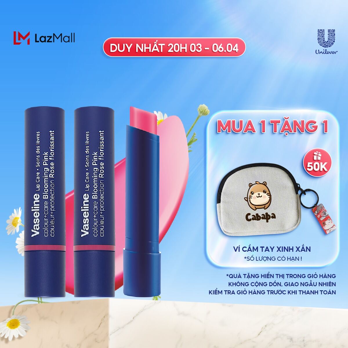 Combo 2 Son dưỡng môi Vaseline Colour+Care Blooming Pink 3g
