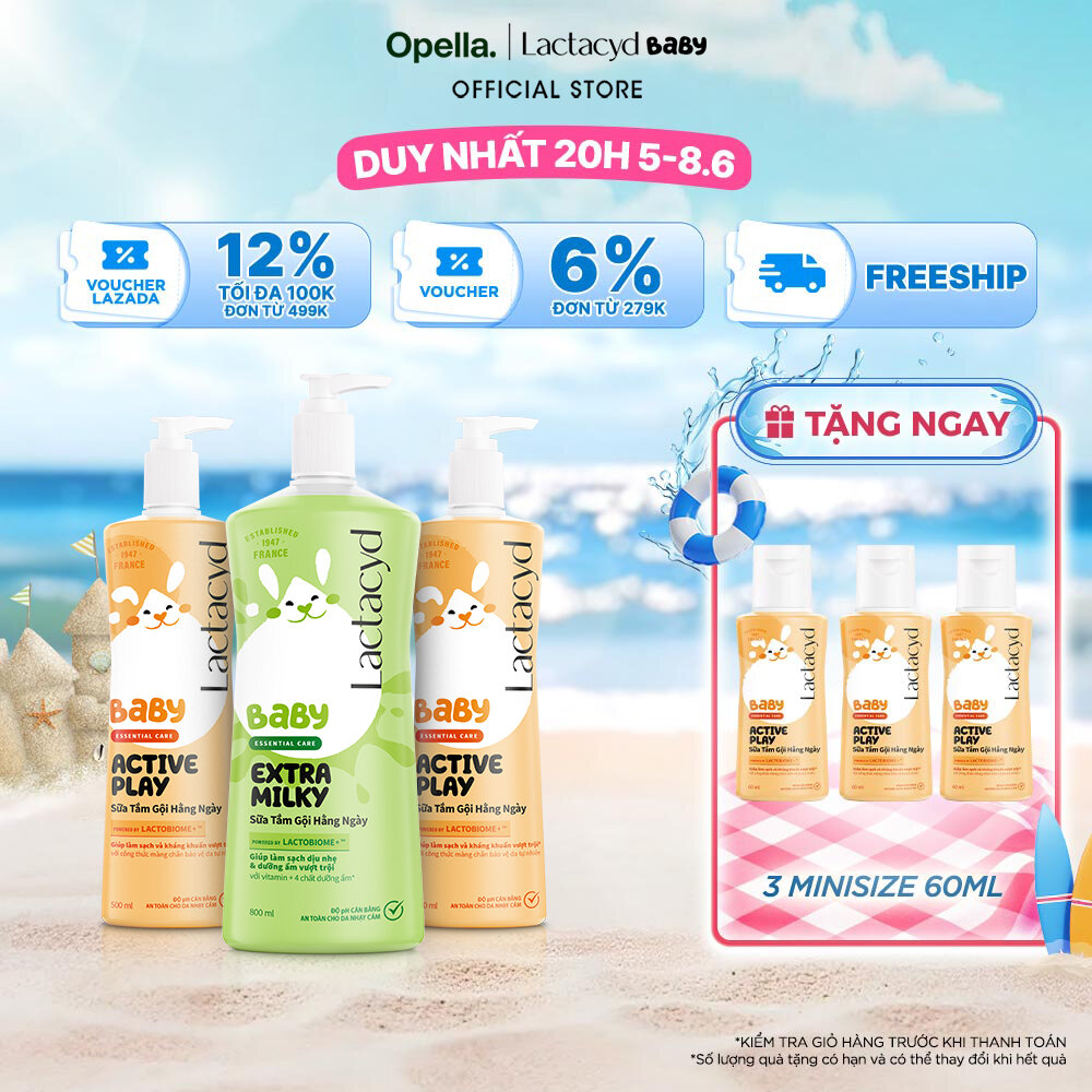 Bộ 2 Chai Sữa Tắm Gội Trẻ Em Active Play 500ml + Chai Sữa Tắm Gội Trẻ Em Lactacyd Baby Extra Milky Làm Sạch Dịu Nhẹ và Dưỡng Ẩm Vượt Trội Size Jumbo 800ml