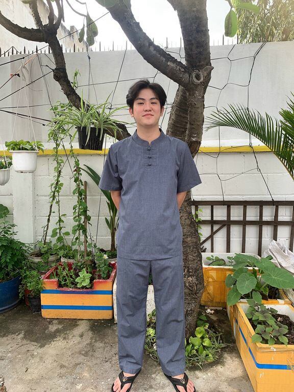 Đồ lam đi chùa nam ngắn tay 3 nút