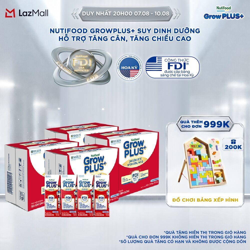 Combo 2 Thùng 48 hộp Sữa Nước Pha Sẵn Nutifood GrowPLUS+ Suy Dinh Dưỡng (Đỏ) Ít đường 180ml - Hỗ Trợ Tăng Cân Tăng Chiều Cao - Trên 1 tuổi (Bao bì tùy đợt nhập hàng)