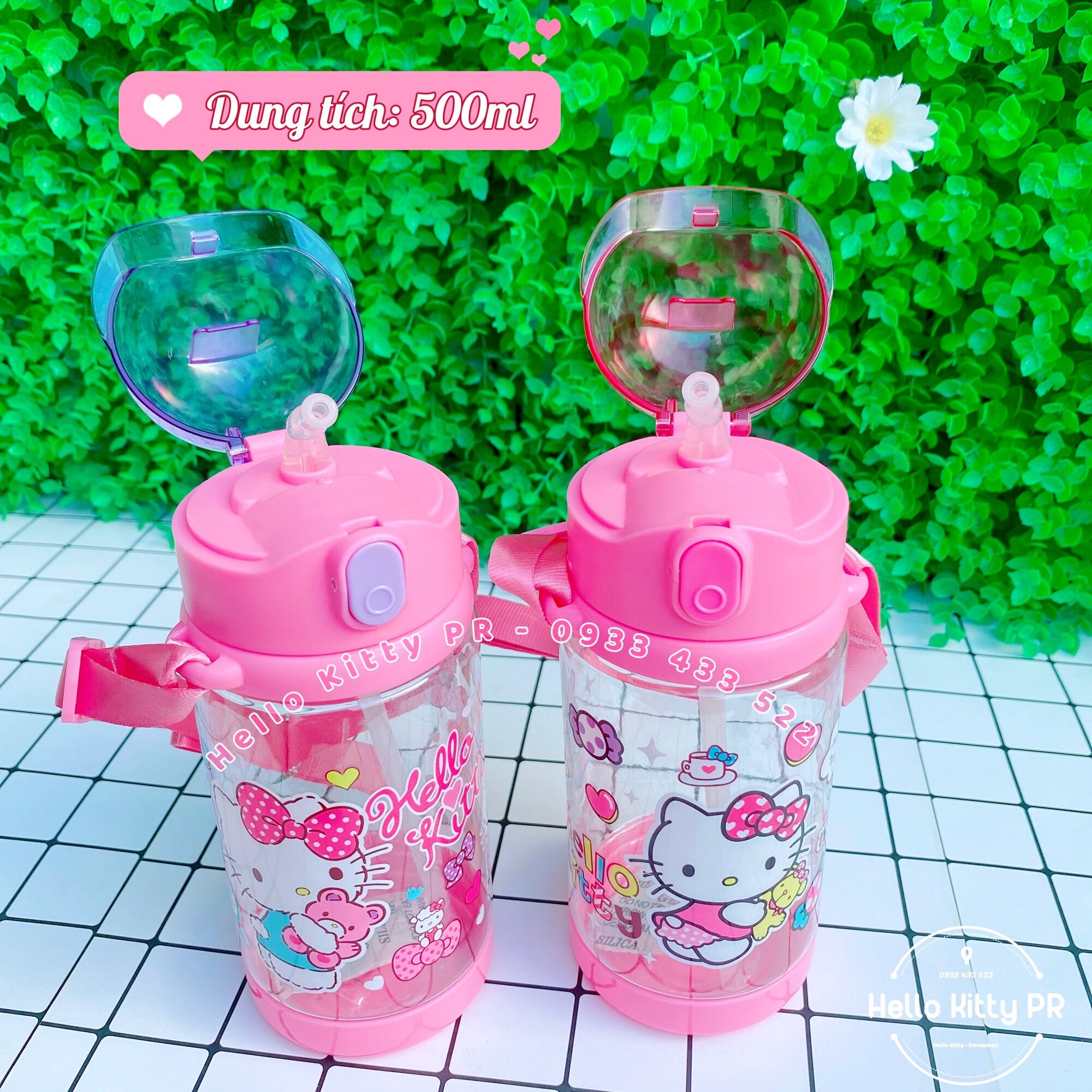 Bình nước dung tích 500ml Hello Kitty có dây đeo