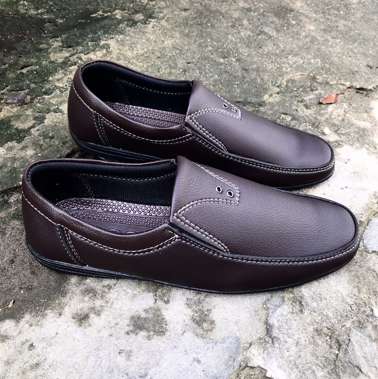 Giày lười nam mẫu mới, giày lười nam da mềm, màu nâu, đế khâu sẵn chắc chắn, mã GM12