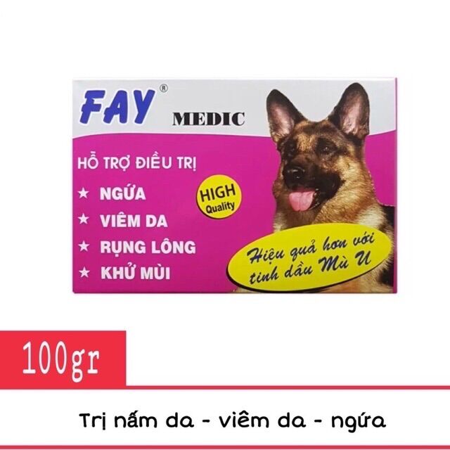 Xà phòng tắm trị nấm da, rụng lông, ve ghẻ chó mèo - Fay Medic 100g