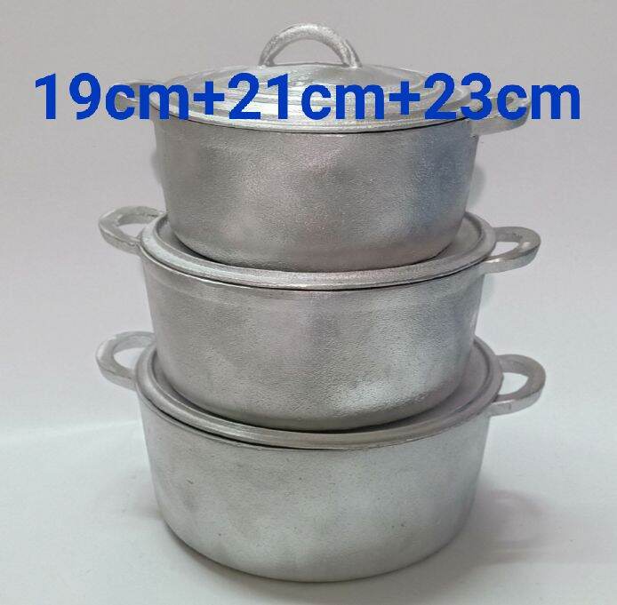 Bộ 3 cái nồi Gang Đúc Đã Được Mài Bóng đường kính 19 cm +21cm+23cm