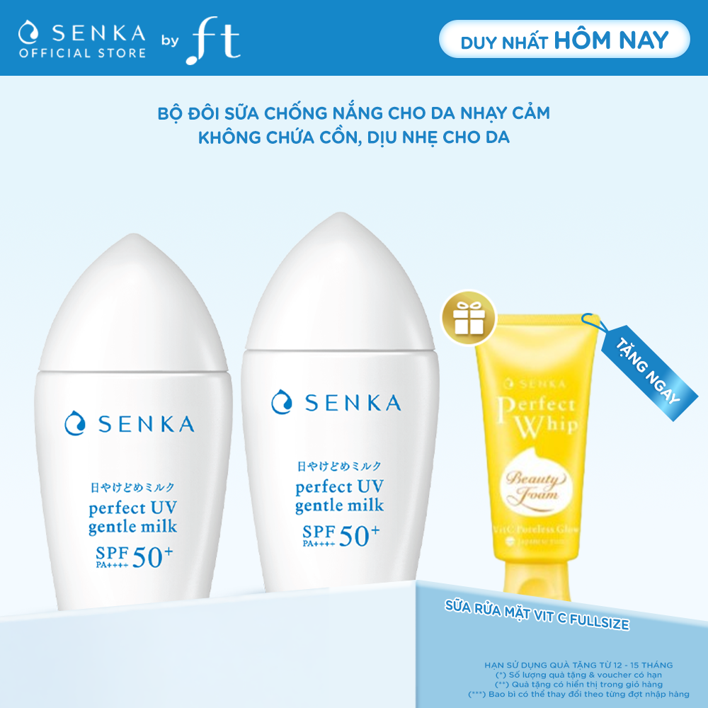 Bộ đôi Sữa chống nắng cho da nhạy cảm SENKA PERFECT UV GENTLE MILK 40MLX2